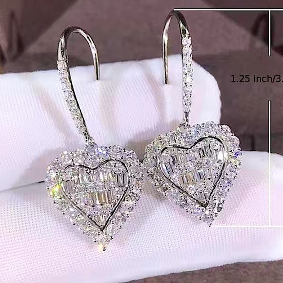 Sterling Silver Heart Zircon Necklace Earrings Matching Set - Picture 4 of 9